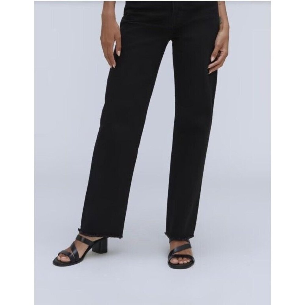 Everlane Womens The Way-High Jean Low Stretch in Black Raw Hem Size 26